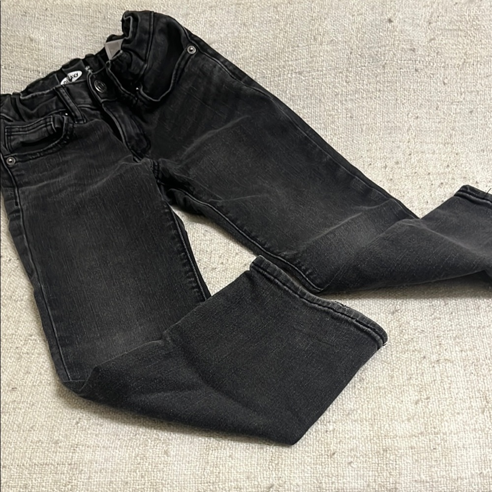 Old Navy light wash, straight leg, black denim jean.